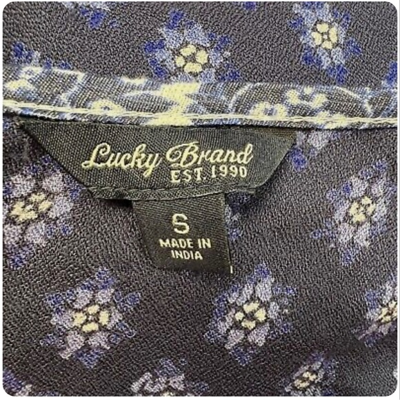 Lucky Brand | Blue White 3/4 Sleeve Paisley Blouse Women's M Boho - Picture 2 of 3